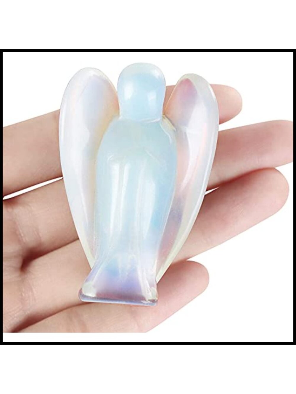 Hand Carved Opalite Crystal Angel Statue Pocket Guardian Reiki Healing Decor